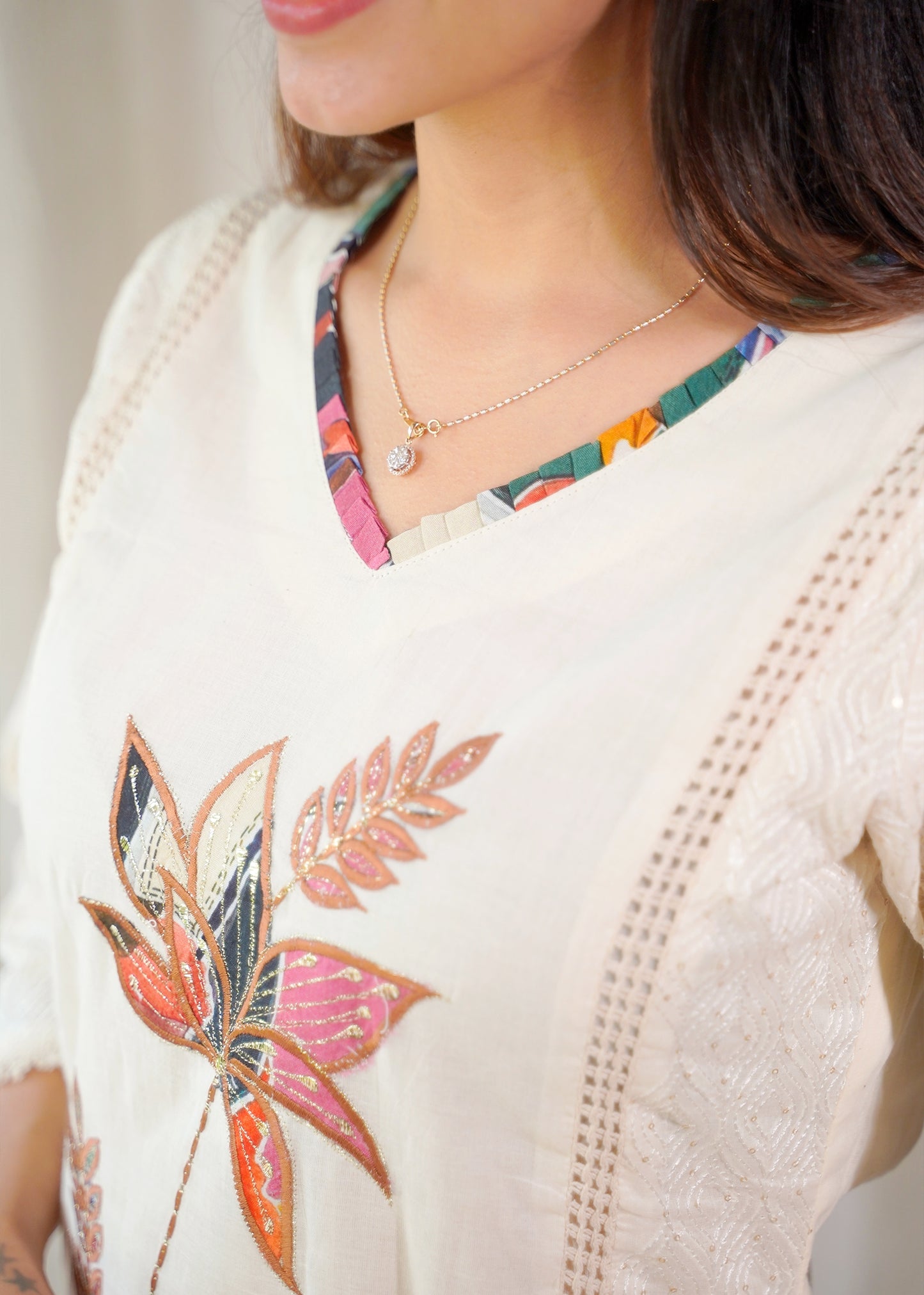 Ivory Floral Hand-Embroidered Kurta Set