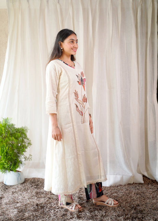 Ivory Floral Hand-Embroidered Kurta Set