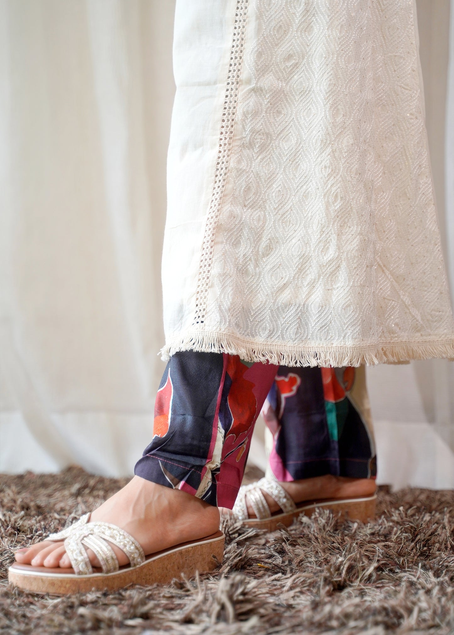 Ivory Floral Hand-Embroidered Kurta Set