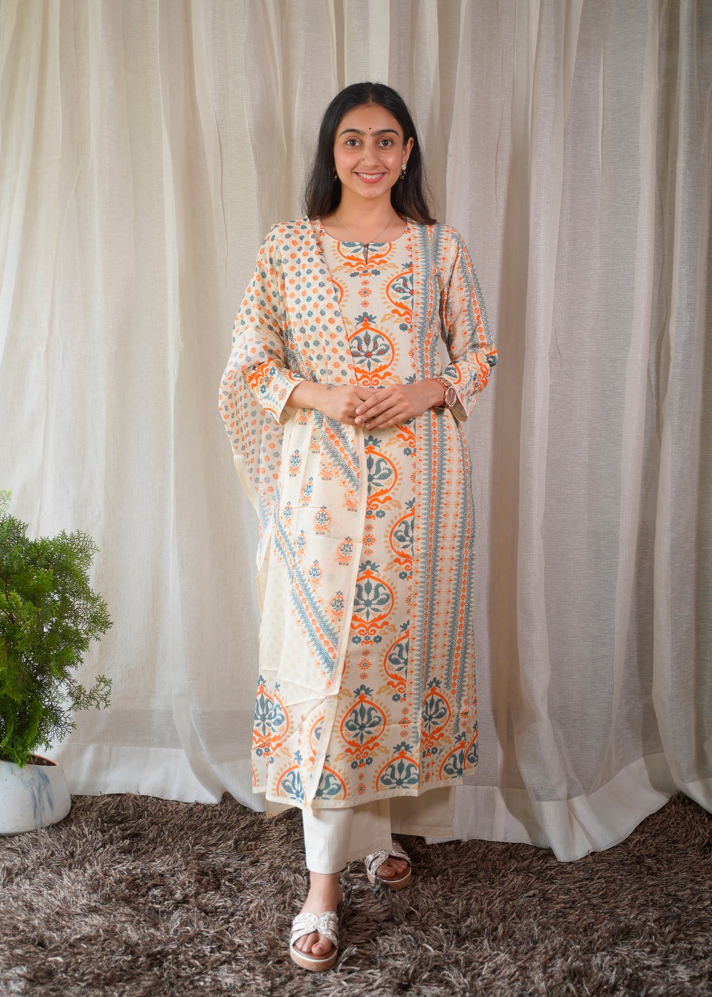 Ivory Blossom Kurta Set with Dupatta