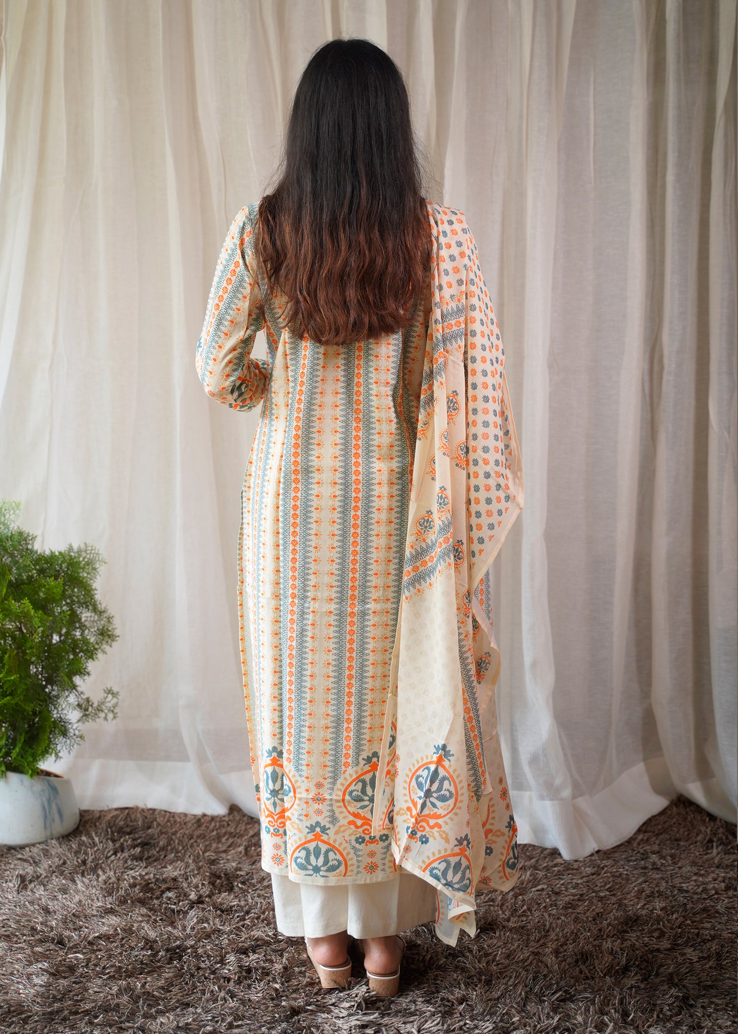 Ivory Blossom Kurta Set with Dupatta