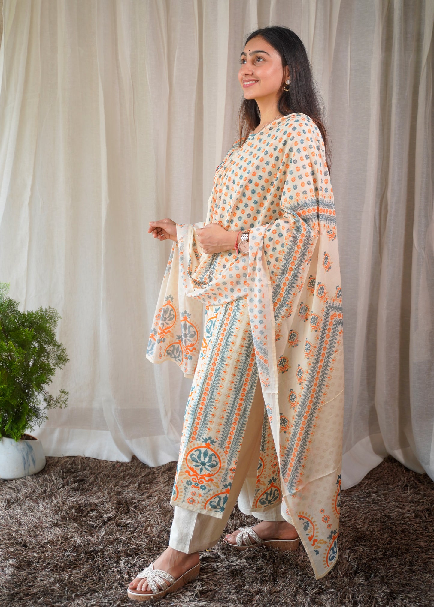 Ivory Blossom Kurta Set with Dupatta