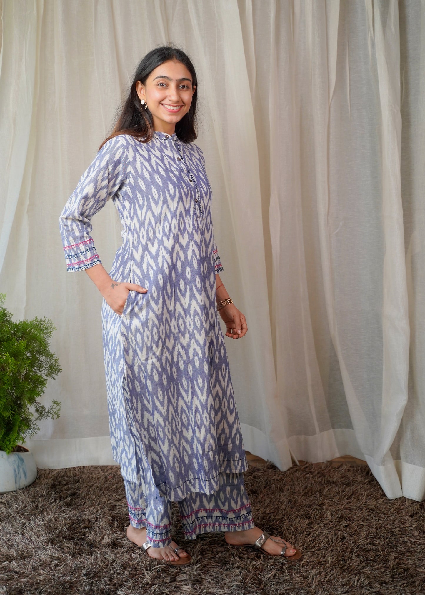 Classic Light Blue Pure Ikkat Coordset