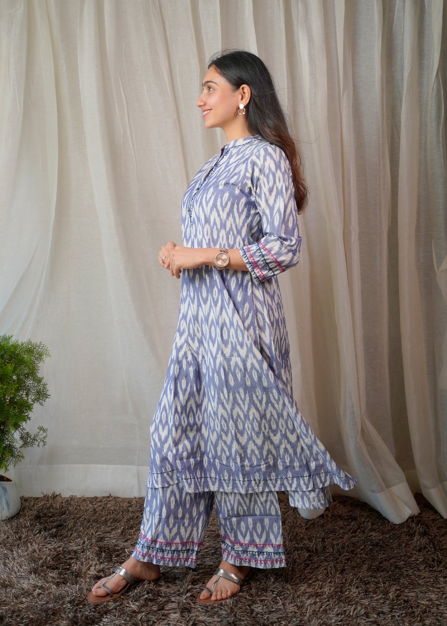Classic Light Blue Pure Ikkat Coordset