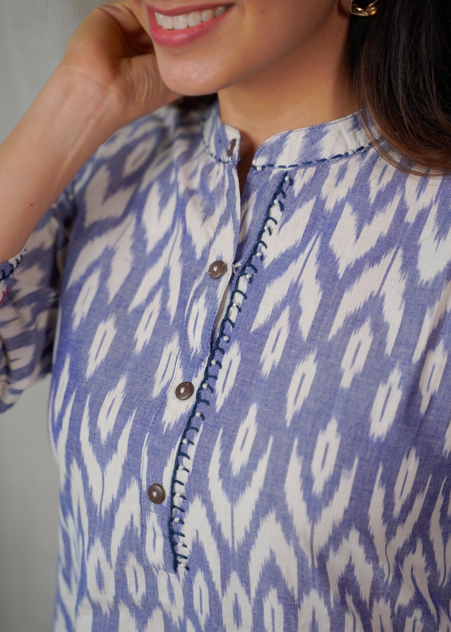 Classic Light Blue Pure Ikkat Coordset