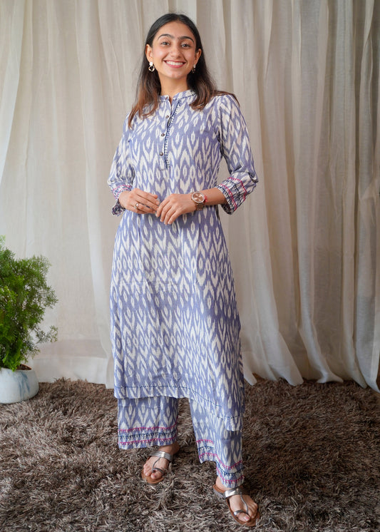 Classic Light Blue Pure Ikkat Coordset