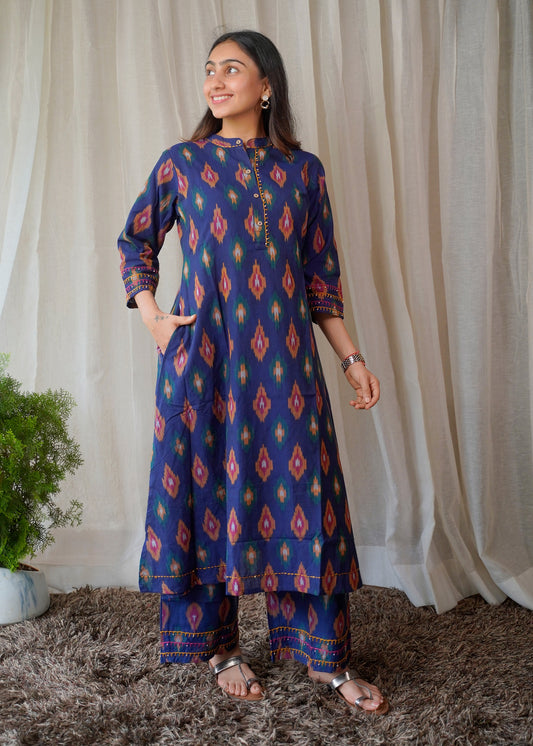Classic Pure Ikkat Navy Blue Coordset