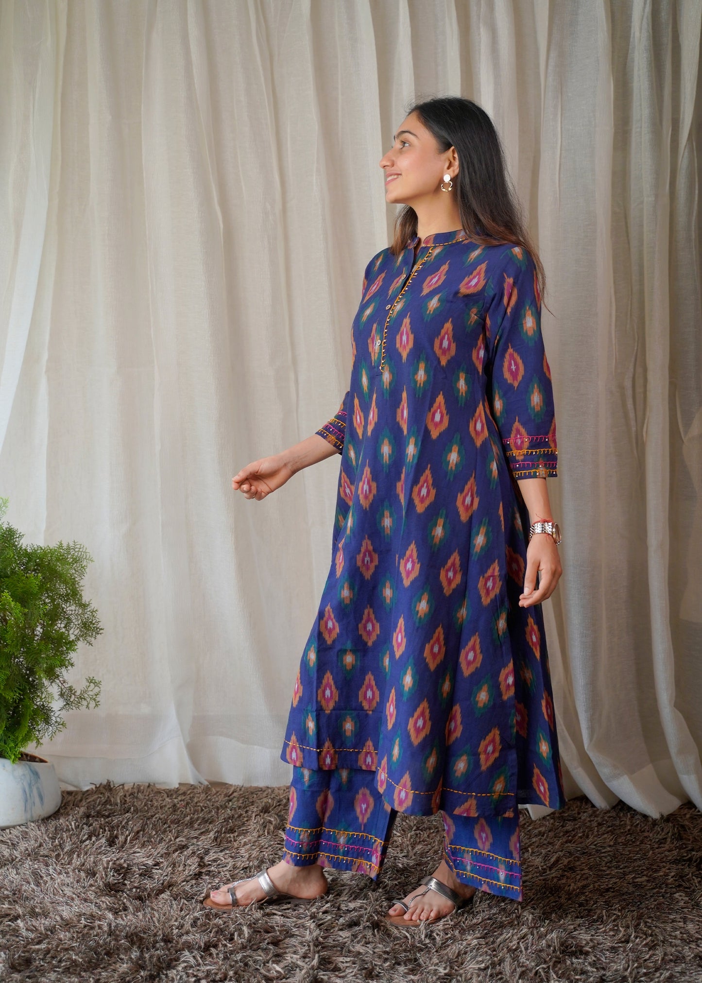 Classic Pure Ikkat Navy Blue Coordset