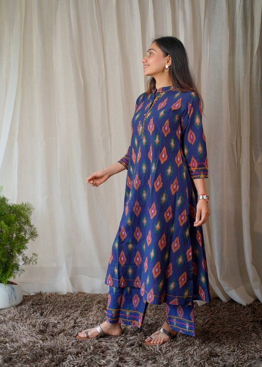 Classic Pure Ikkat Navy Blue Coordset