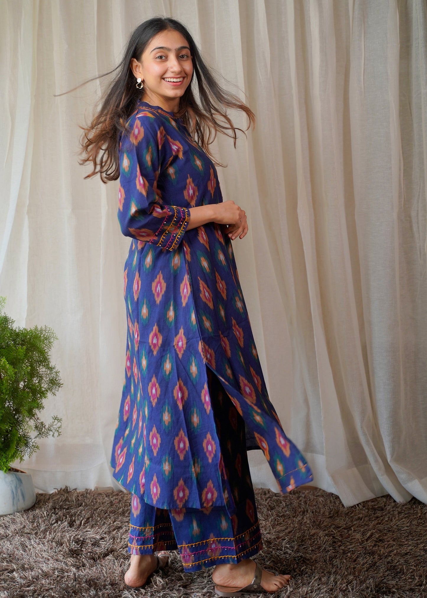 Classic Pure Ikkat Navy Blue Coordset