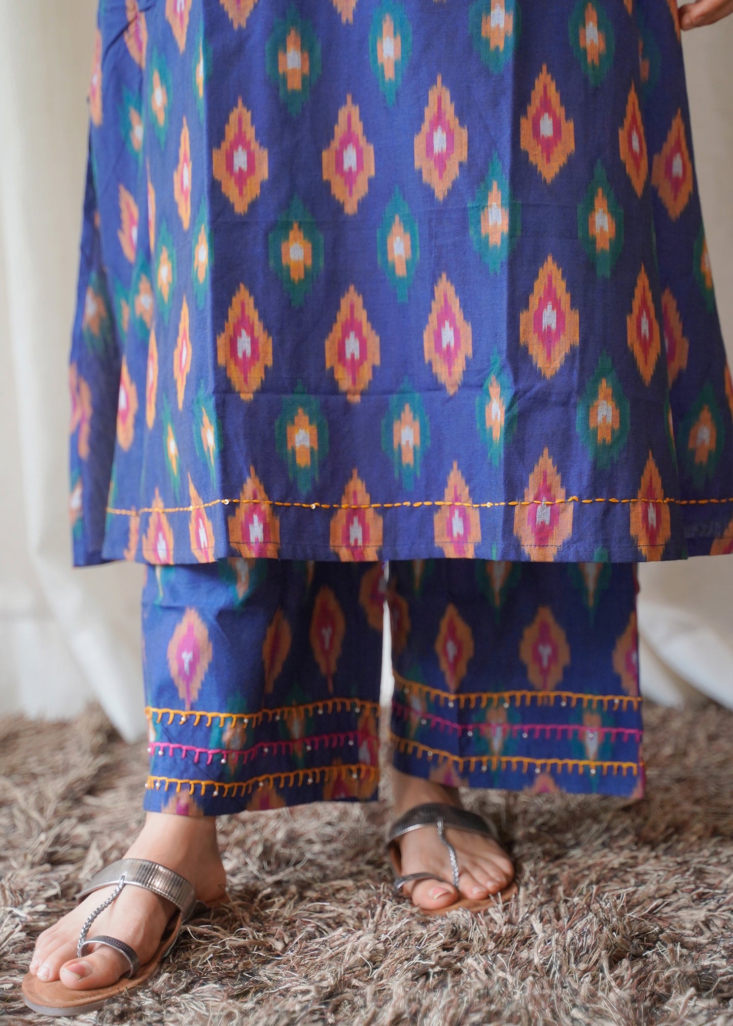 Classic Pure Ikkat Navy Blue Coordset