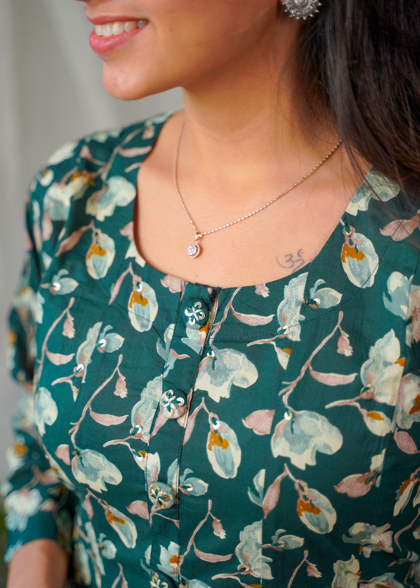 Misty Magnolia Floral Kurta Set with Embroidered Dupatta