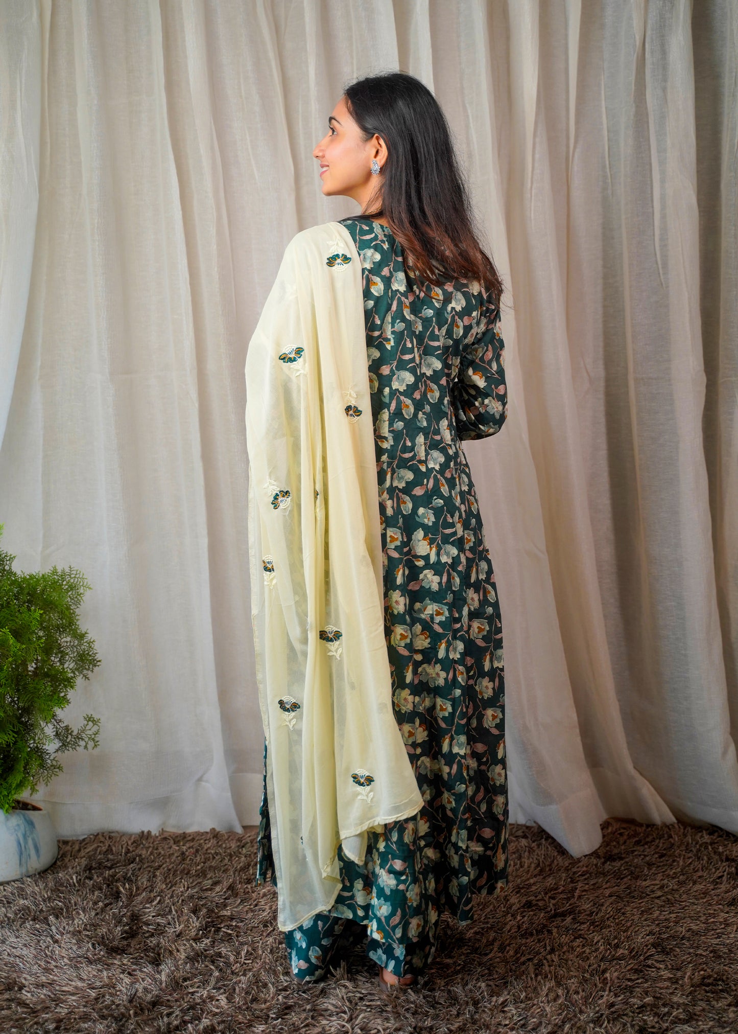 Misty Magnolia Floral Kurta Set with Embroidered Dupatta