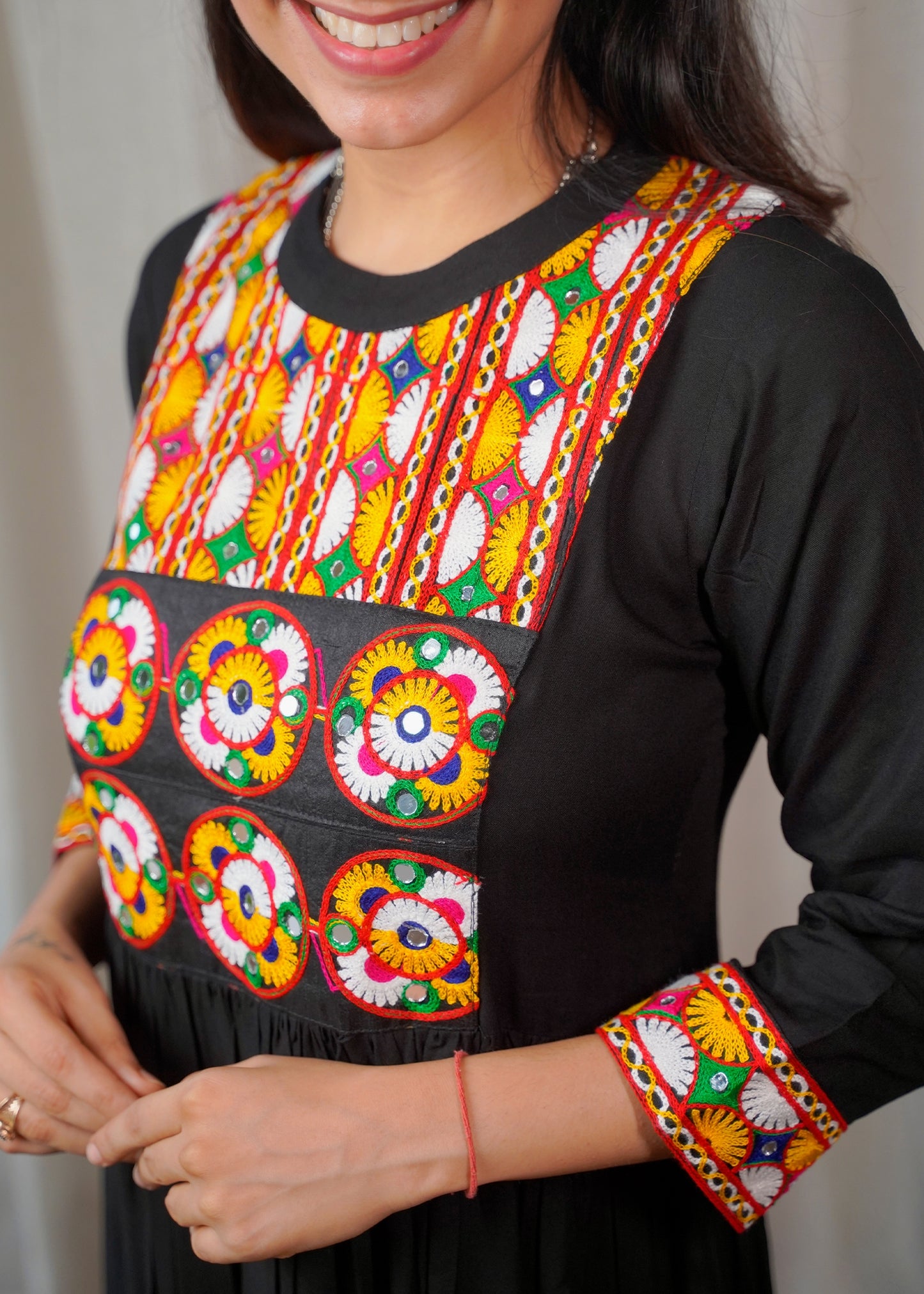 Black Mirror Work Maxi Dress with Full Sleeves