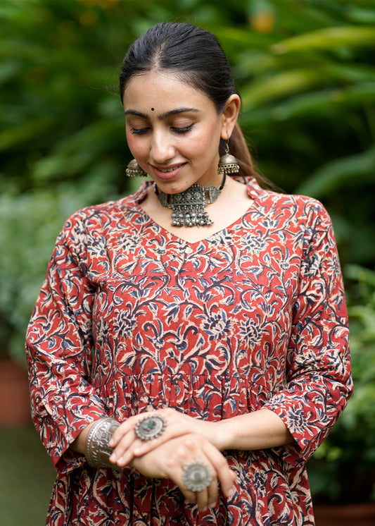 Handblock Kalamkari Cotton Dress