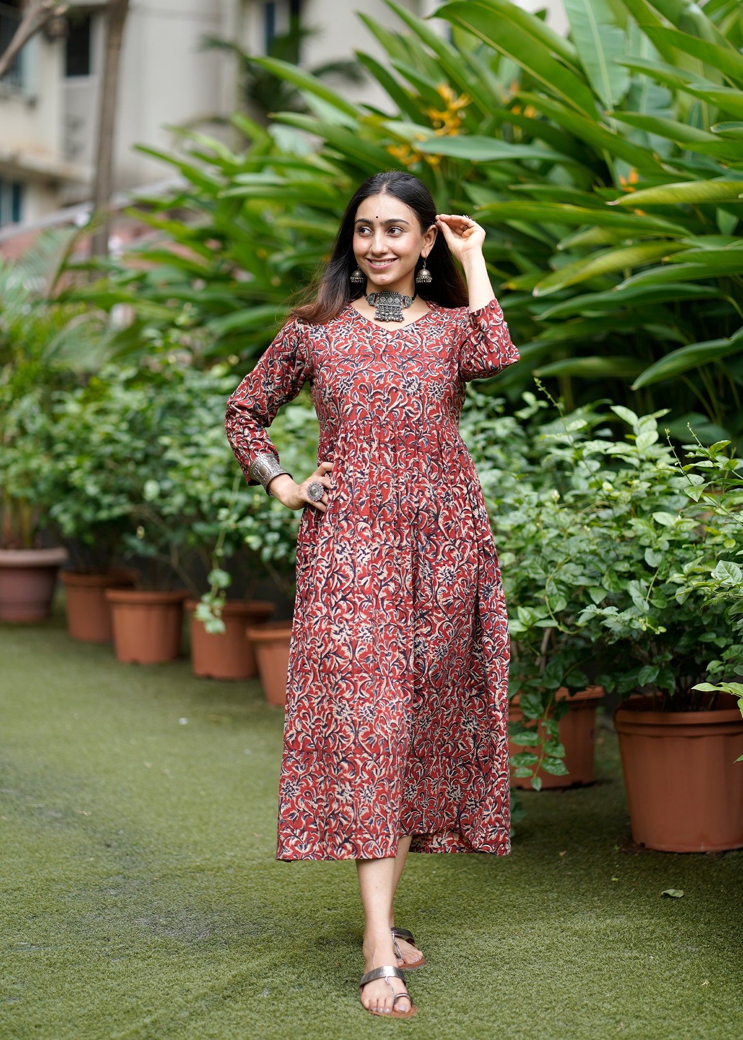 Handblock Kalamkari Cotton Dress