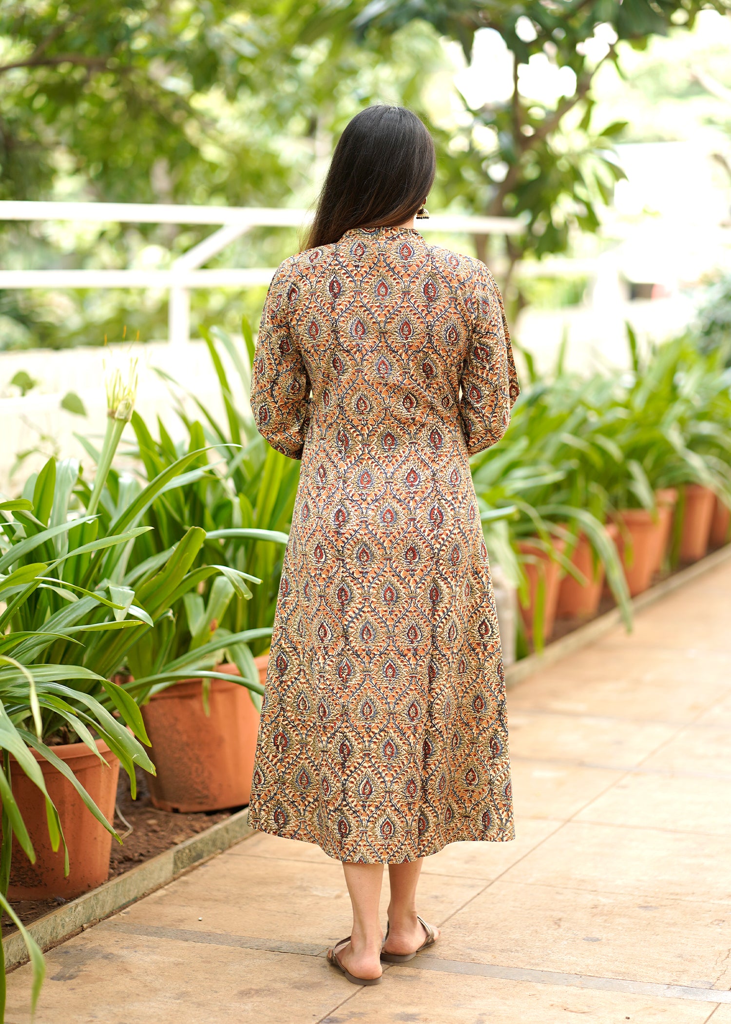 Handblock Kalamkari Front Pleated Cotton Dress