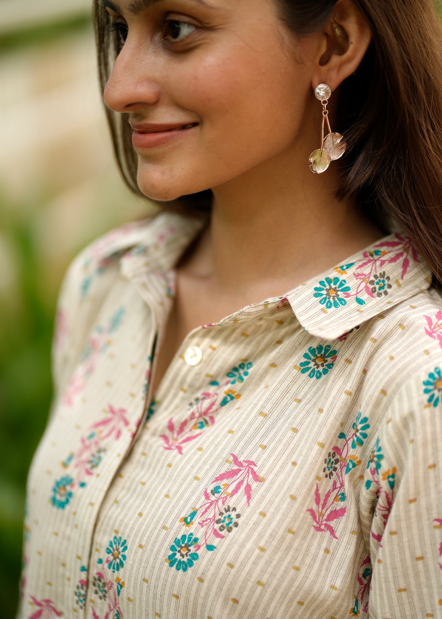 Floral Printed Short Shirt Style Cotton Dress