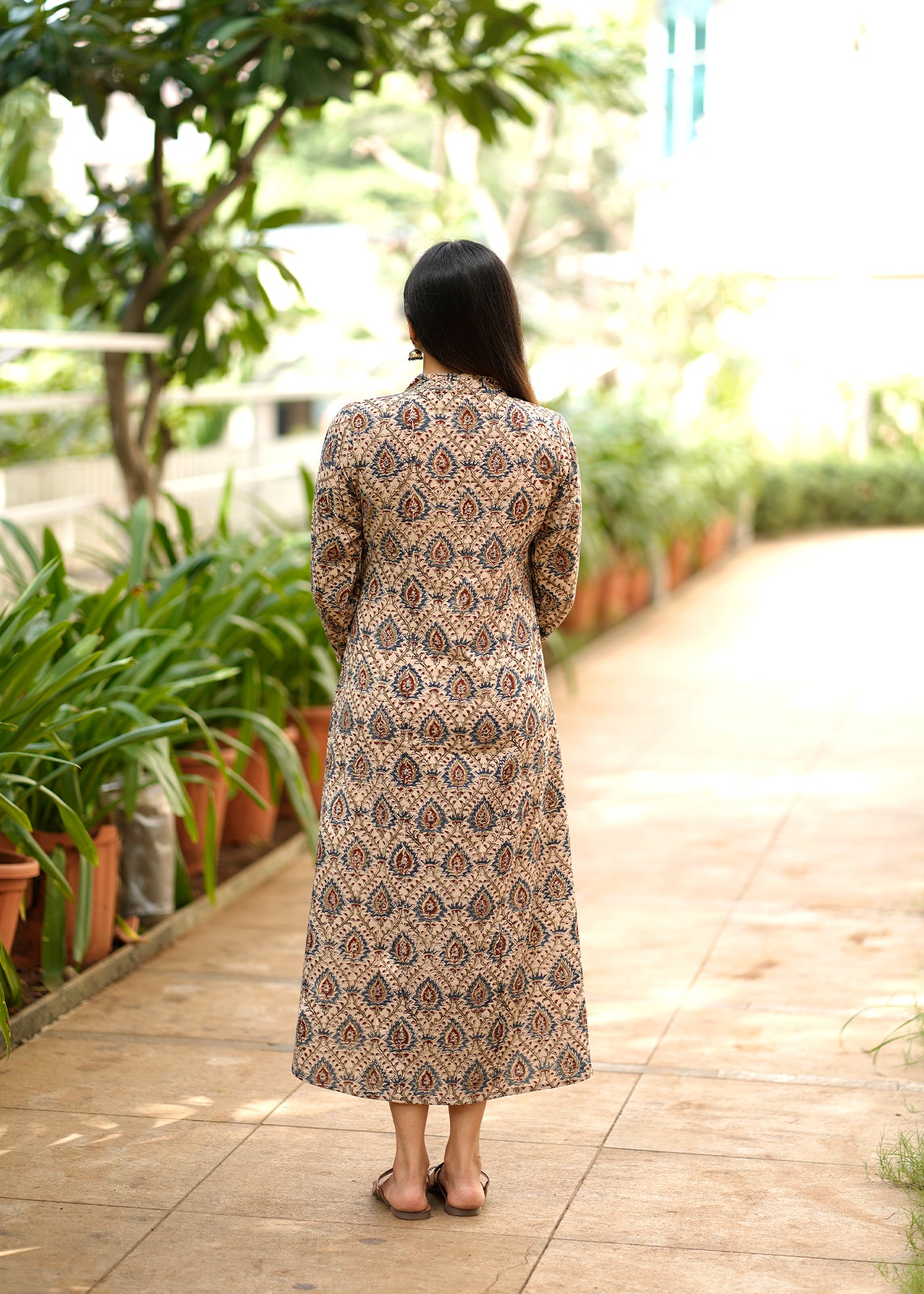Handblock Kalamkari Front Pleated Cotton Dress