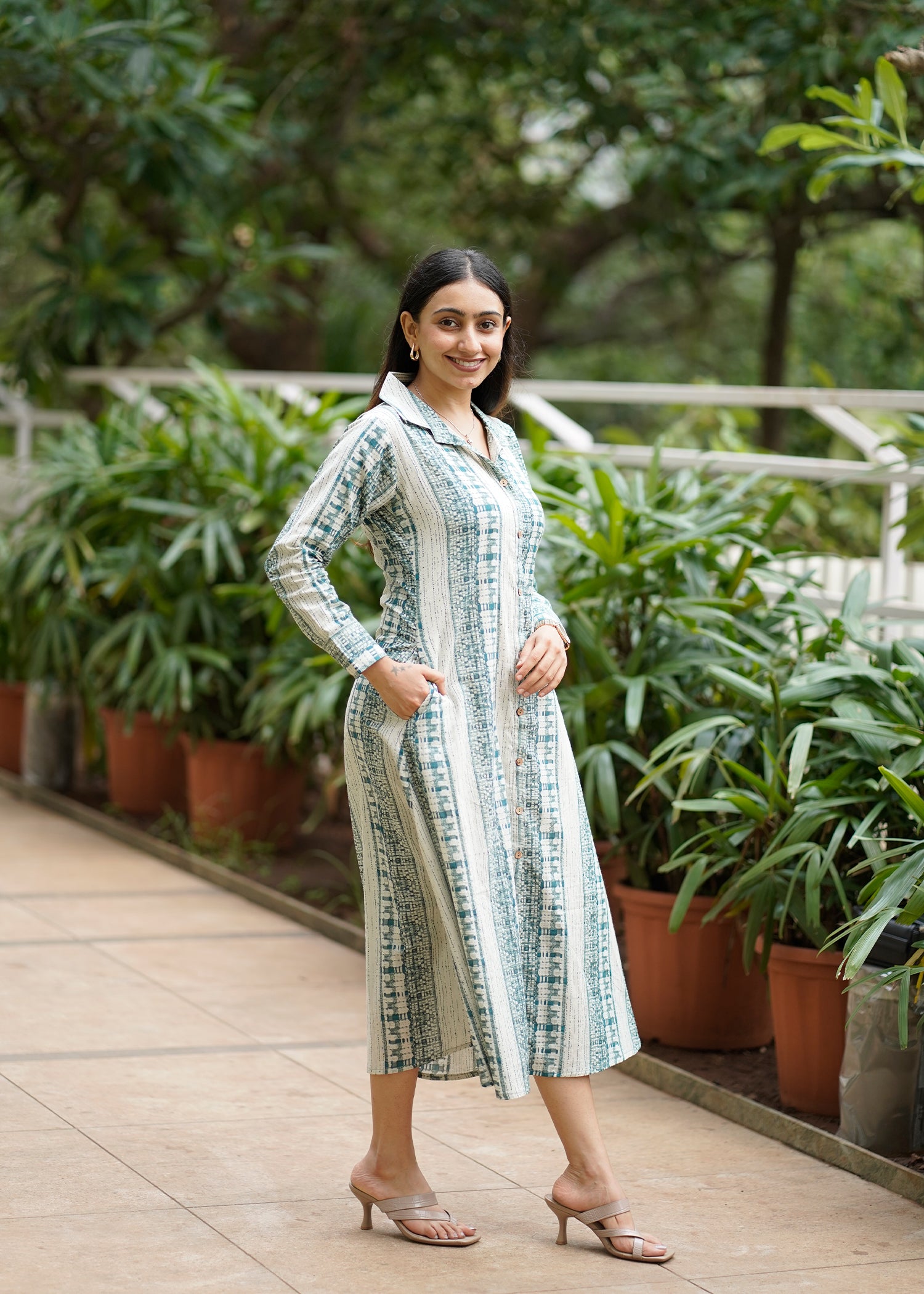indian long shirt dress Indian Needle Brown Printed Shirt Dress