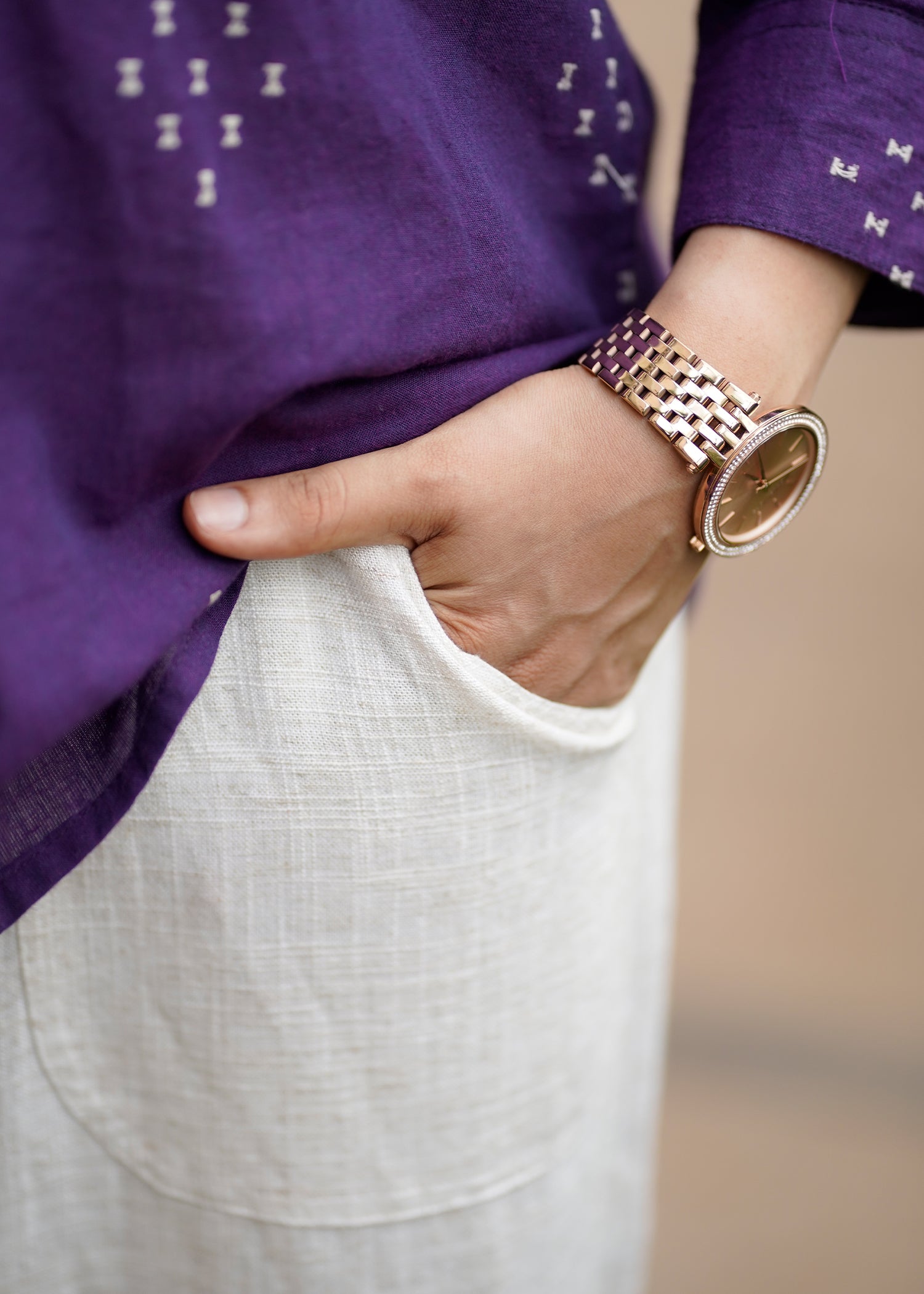 Linen Cotton Self-Textured Straight Fit Pants