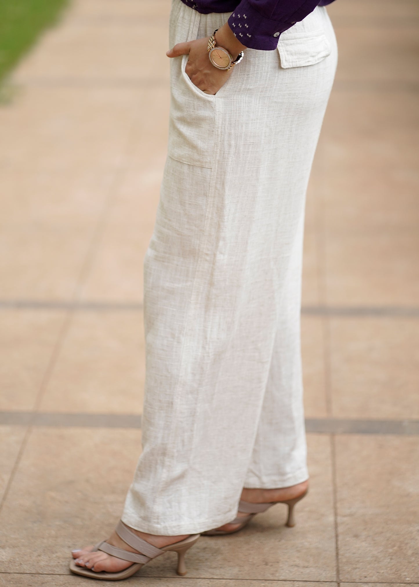 Linen Cotton Self-Textured Straight Fit Pants