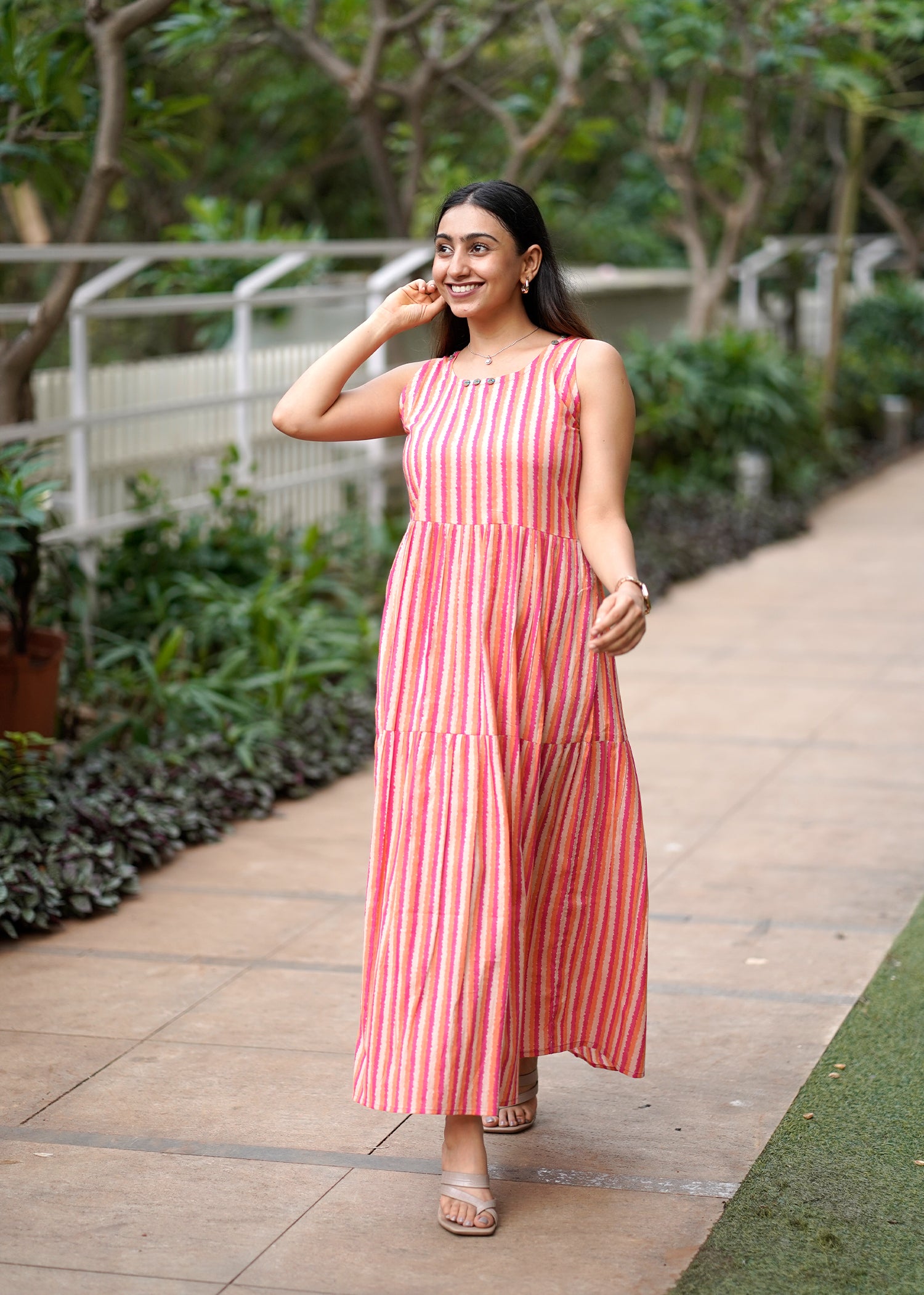 Long Pop Colour Stripe Cotton Dress