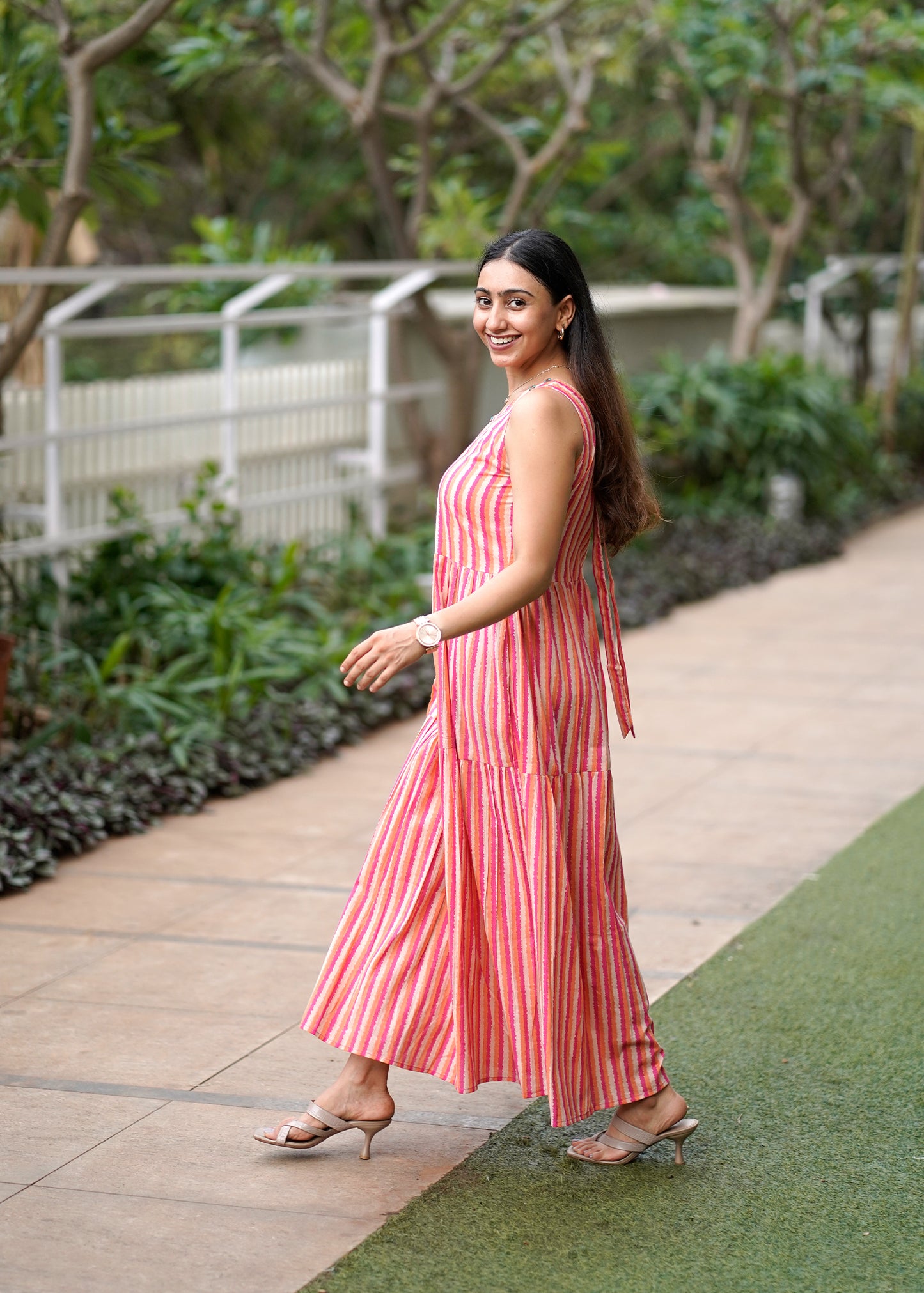 Long Pop Colour Stripe Cotton Dress