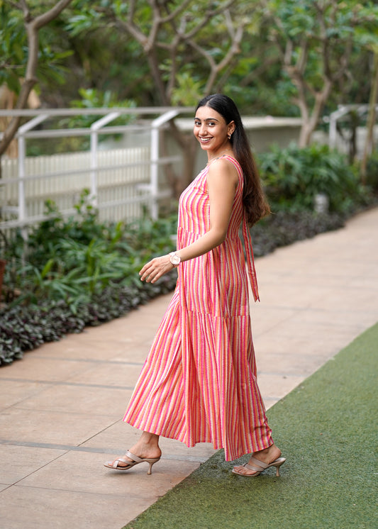 Long Pop Colour Stripe Cotton Dress