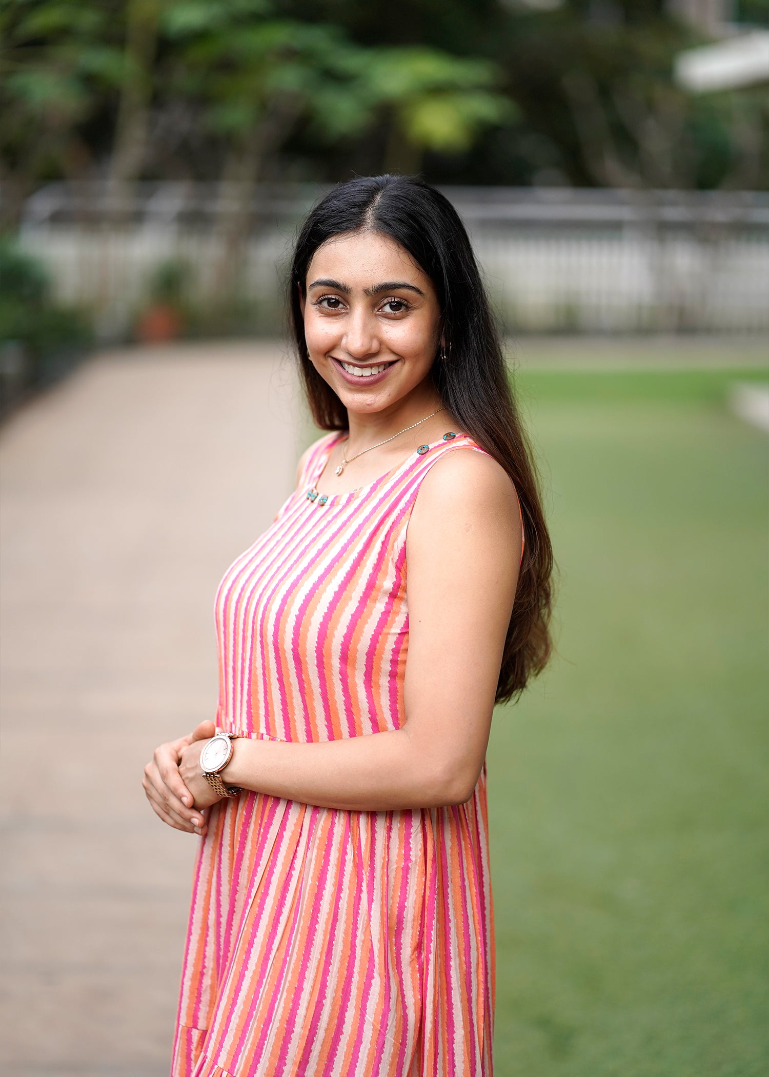 Long Pop Colour Stripe Cotton Dress