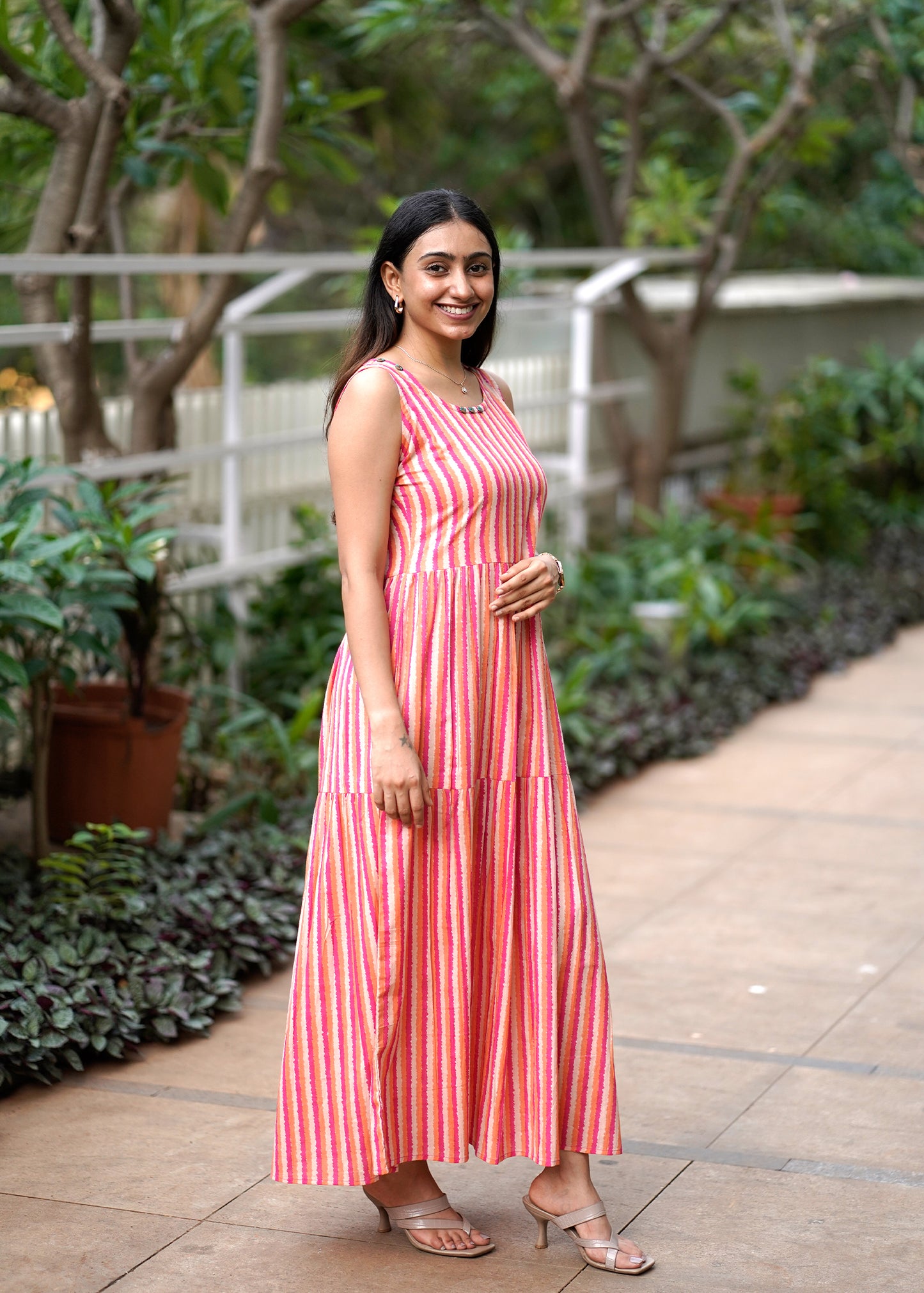 Long Pop Colour Stripe Cotton Dress