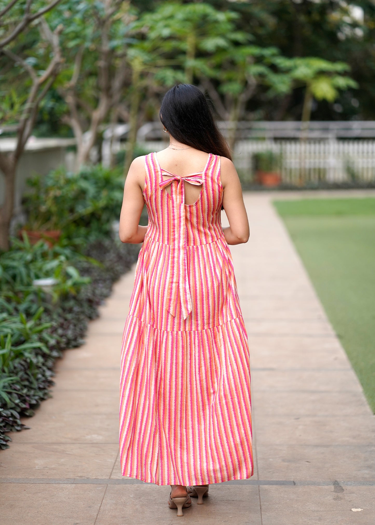 Long Pop Colour Stripe Cotton Dress