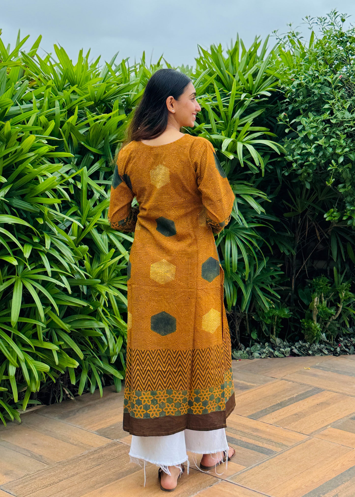 Mustard Hexa Ajrakh Handblock Kurta
