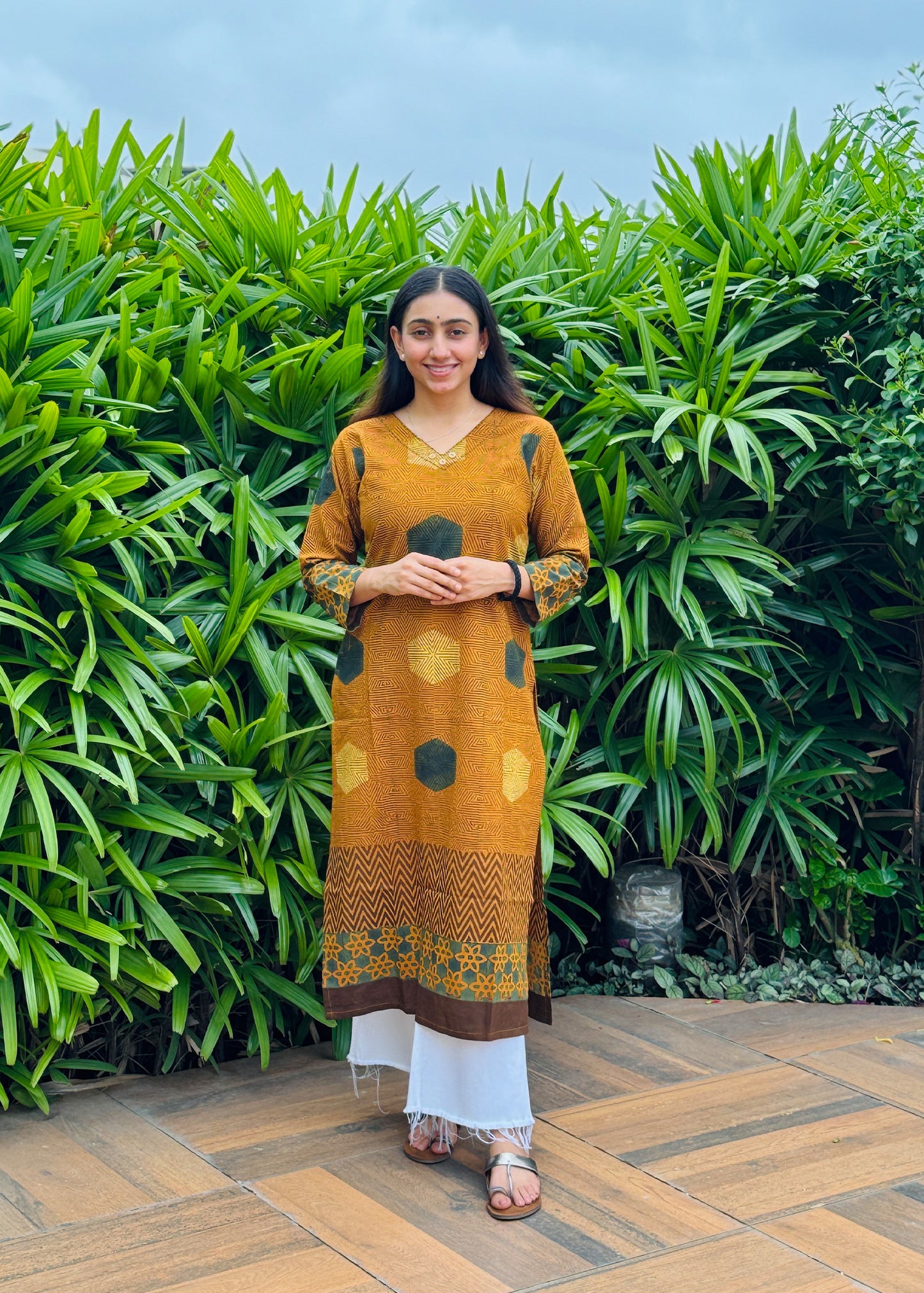 Mustard Hexa Ajrakh Handblock Kurta