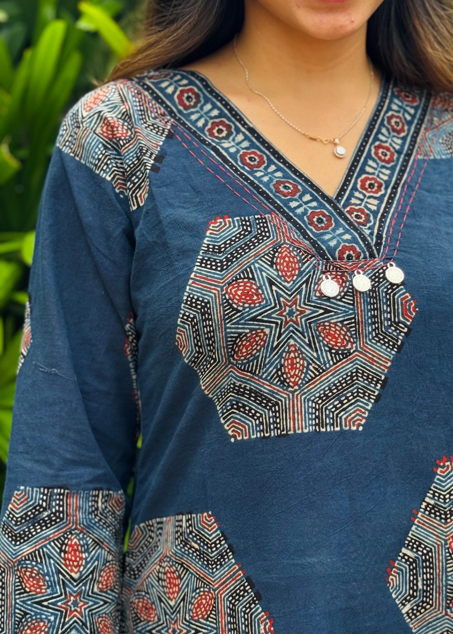 Indigo Straight Kurta with Hexa Ajrakh Motifs
