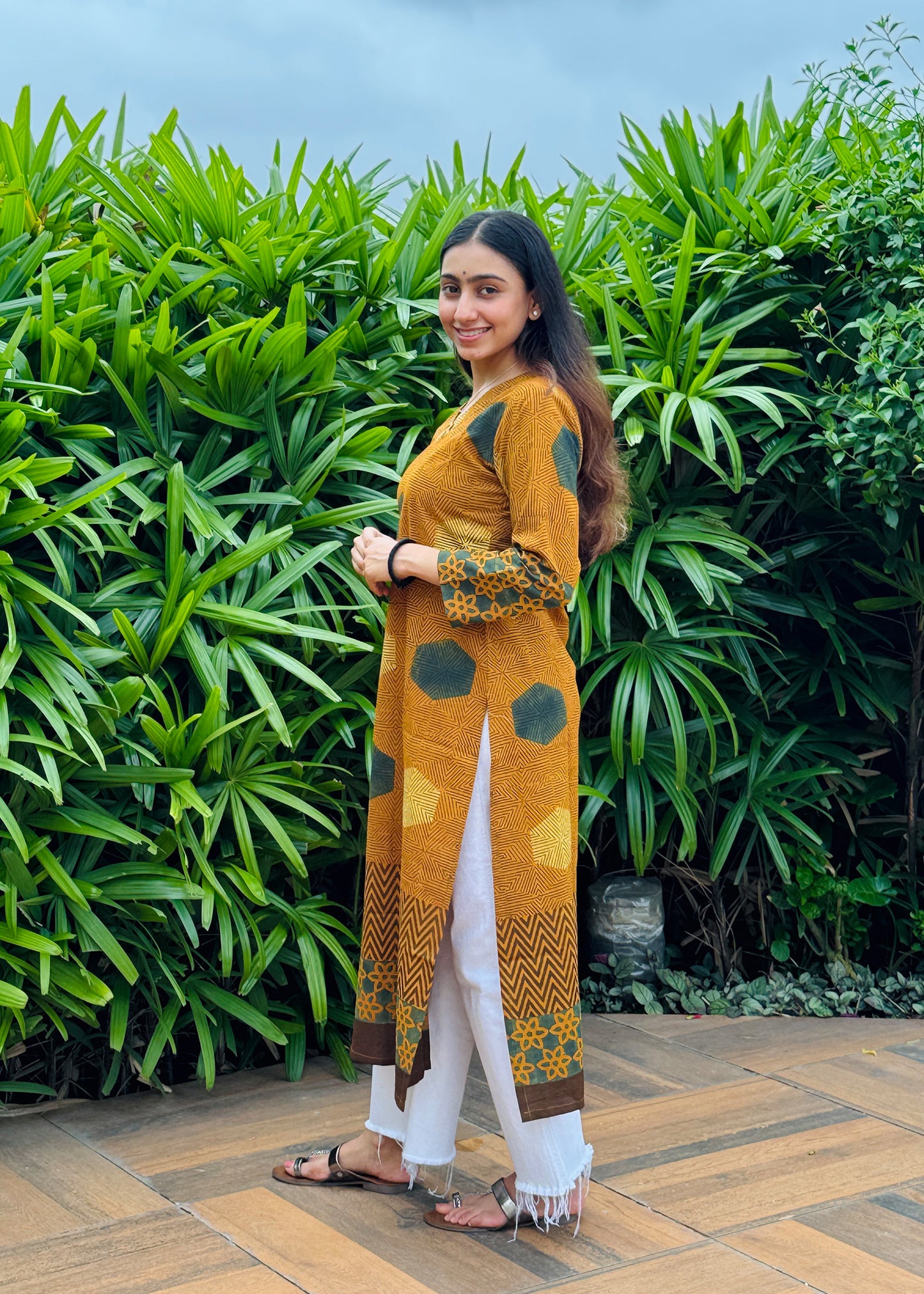 Mustard Hexa Ajrakh Handblock Kurta